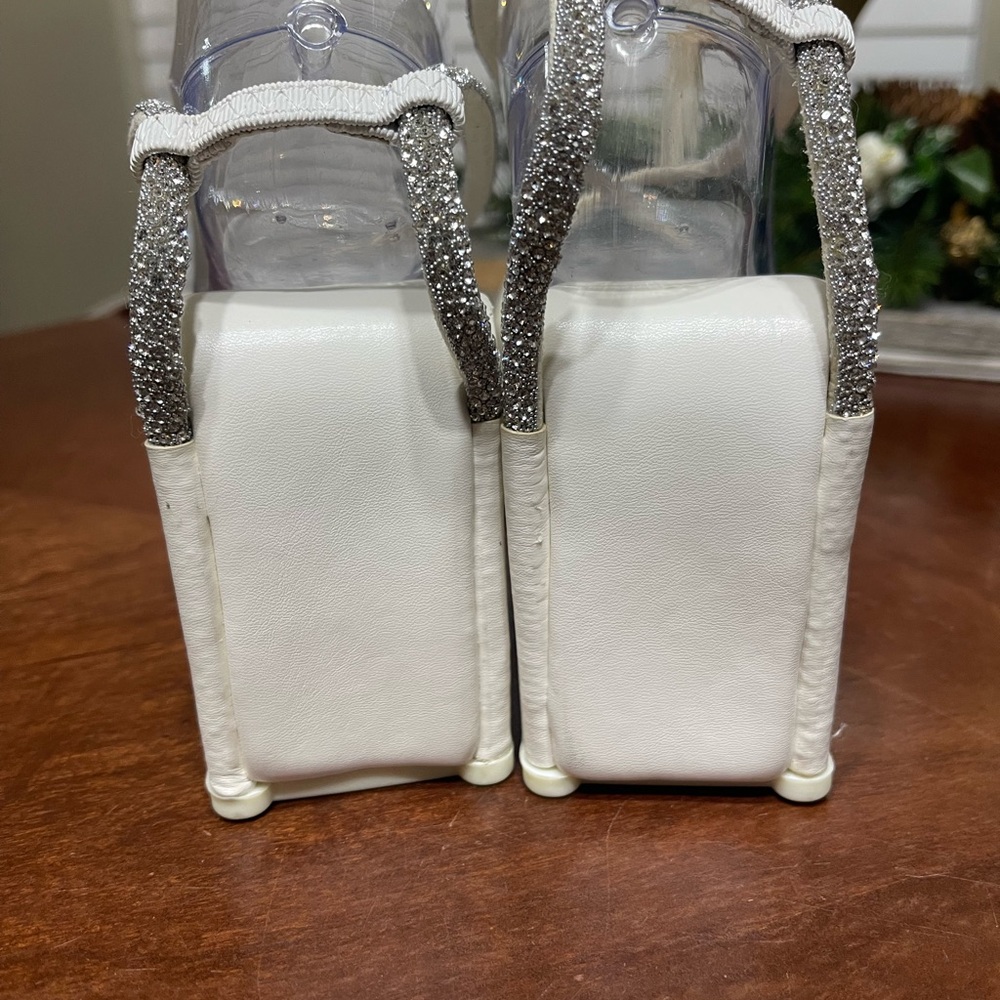 AZALEA WANG Diamond Crystal Strap Sandals Heels Square Toe - Picture 4 of 9